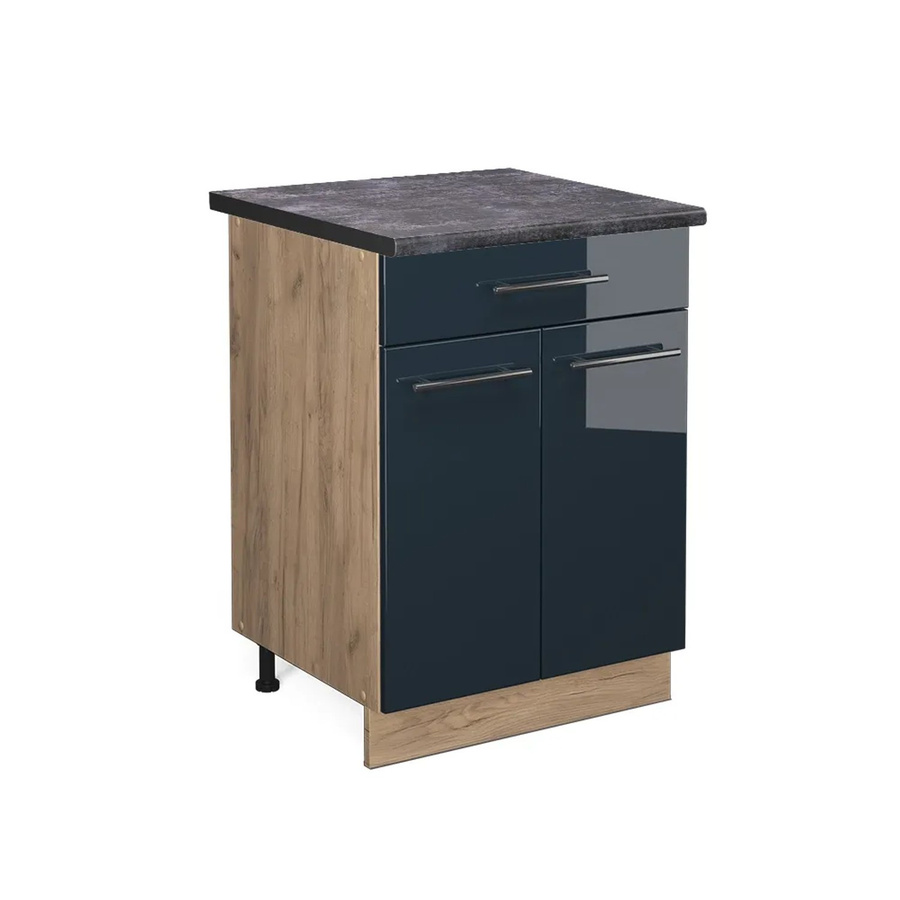 Vicco Küchenunterschrank Fame-Line Eiche Dunkelblau Hochglanz mit Arbeitsplatte Anthrazit Breite: 60 cm, Höhe: 82 cm, Tiefe: 51,6 cm - Bild 3