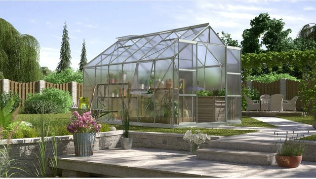 Vitavia Gewächshaus Jupiter 9900 HKP mit Aluminium-Rahmen in Silber, Polycarbonat-Verglasung, Doppelschiebetür, 4 Dachfenstern, 1 Seitenfenster und Regenrinnen, B/T/H: 254 x 248 x 5 cm - Bild 1
