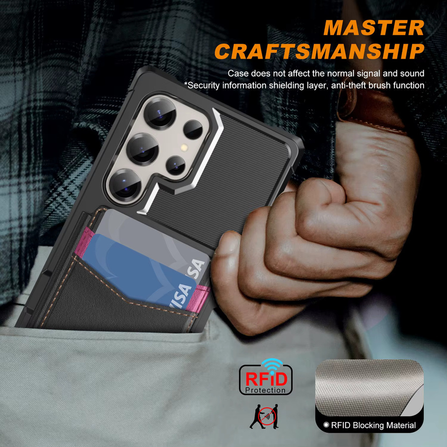 Stoßfeste Handyhülle mit Flip-Kartenhalter für Samsung Galaxy S25 Edge S24 FE S23 S22 Ultra Plus A17 A56 A55 A36 A16 A15 in Schwarz und Blau - Bild 3