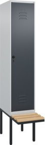 C+P Spind Classic PLUS Garderobenschrank mit Sitzbank, 1 Abteil, B/T/H: 212 x 40 x 81,5 cm, Sicherheits-Drehriegel und 4 Garderobenhaken - Bild 1