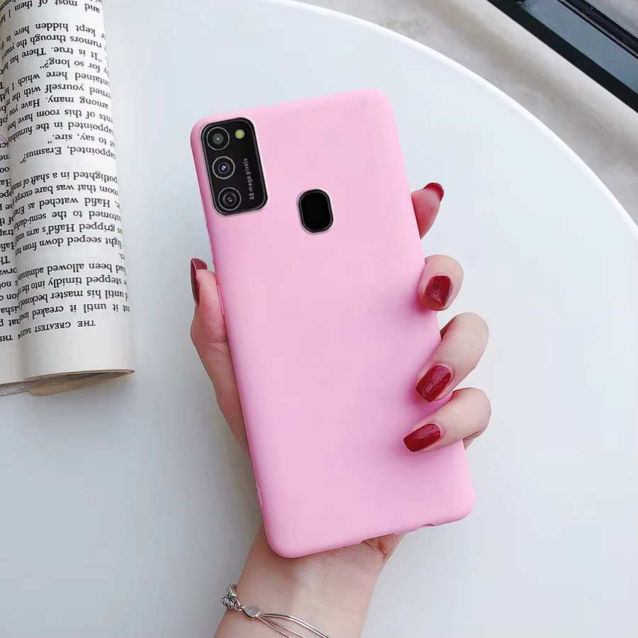 Bonbonfarbene Silikon-Handyhülle für Samsung Galaxy A21S in Schwarz, Pink und Multicolour mit matter, weicher Rückseite - Bild 1