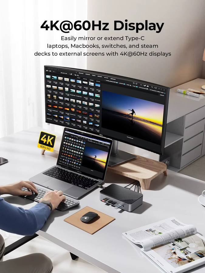 Orico 10 in 1 Docking Station mit Dual M.2 NVMe SSD Slot, 3,5 Zoll Festplattengehäuse, HDMI 4K 60Hz und PD 100W Unterstützung sowie Ethernet/LAN - Bild 4