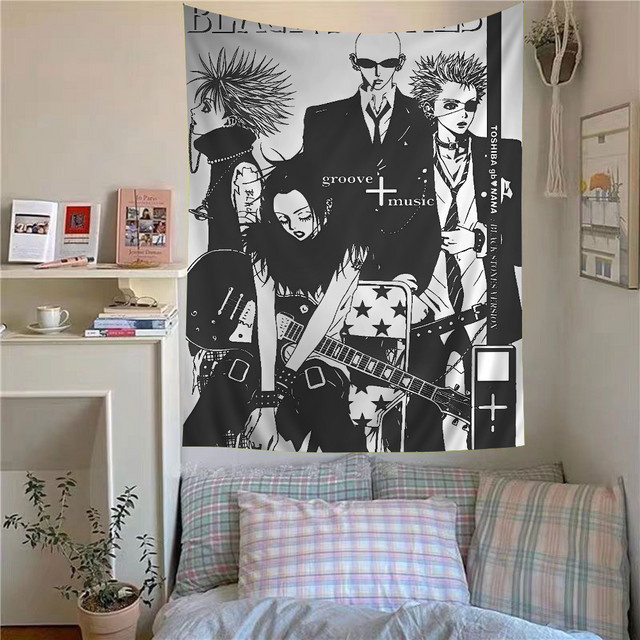 VIKAMA Wandteppich mit Anime-Motiv in Blau, Lila und Schwarz, rechteckiger Textil-Wandteppich im japanischen Stil, Breite: 60 cm, Höhe: 40 cm - Bild 1