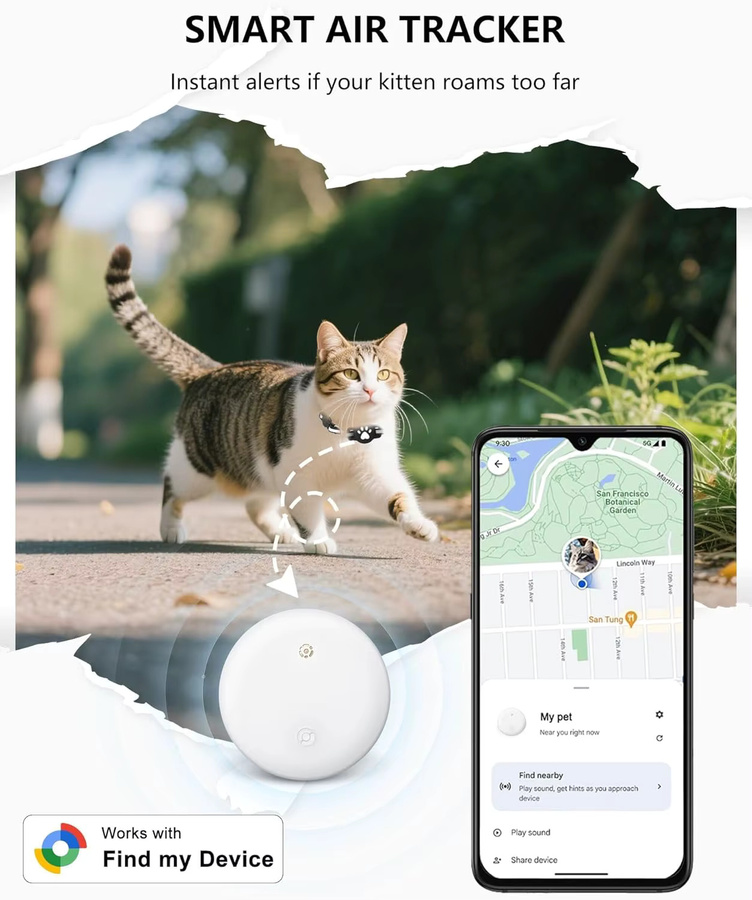 leapii Bluetooth-Tracker kompatibel mit Google Find My für Android, Haustier-Tracker für Katzen inklusive Halterung, Schwarz oder Weiß - Bild 2