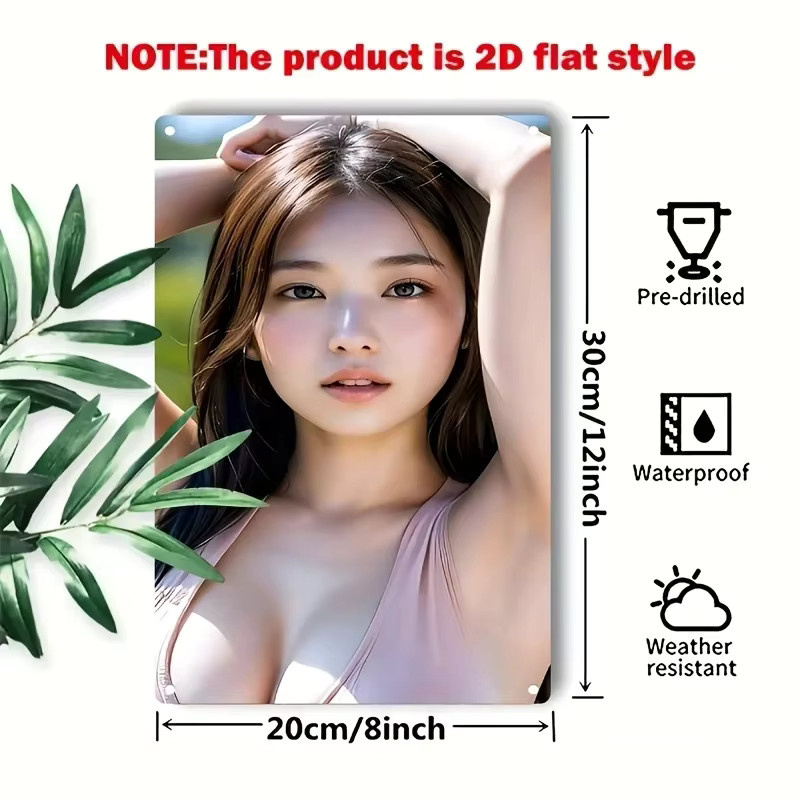 CIFBUY Metall-Wandkunst Koreanisches Schönheitsgesicht in Rosa, modernes Wandbild für Heimdekoration, Café und Bar, B/H: 30 x 20 cm - Bild 3