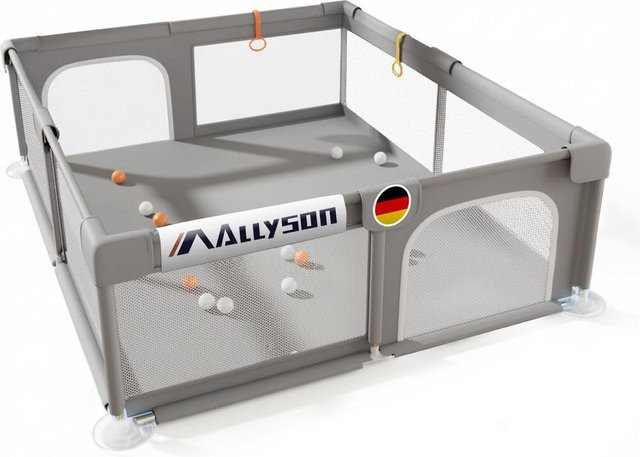 Allyson Laufstall und Laufgitter für Babys, Grau, B/T: 130 x 130 cm, faltbarer Reiselaufstall mit Metallrahmen und Oxford-Gewebe - Bild 1
