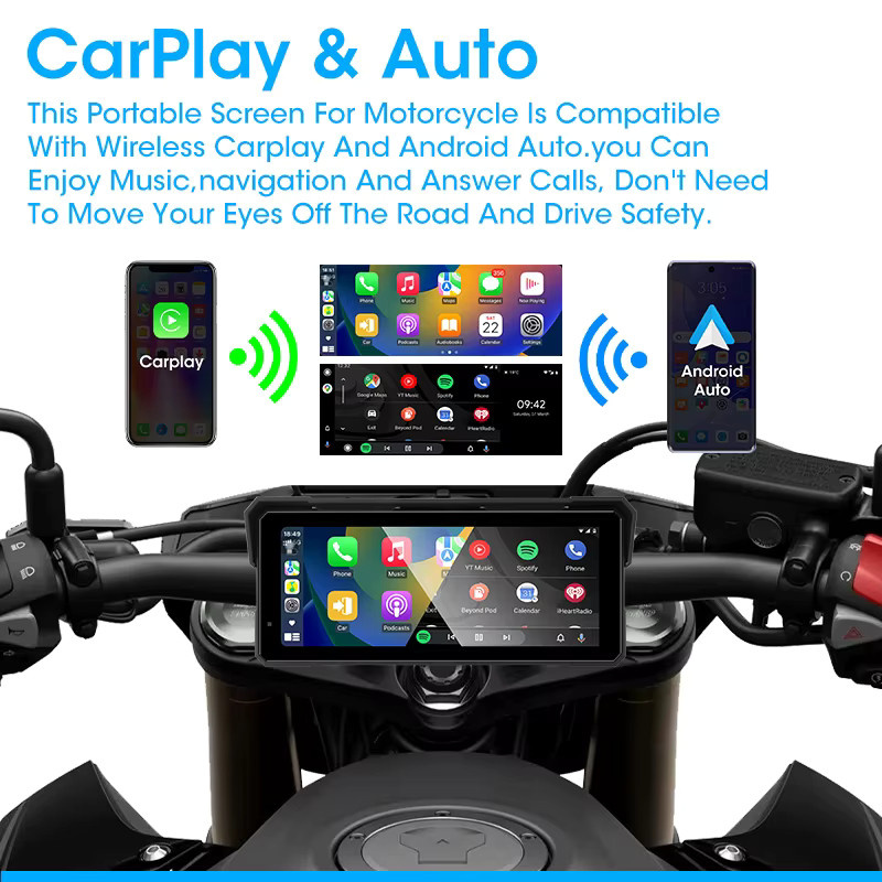 Jansite Tragbares Motorrad-Display mit 8,1 Zoll Bildschirm, Bluetooth, Carplay, Android Auto Navigation und TPMS, IP67 wasserdicht, Schwarz - Bild 3