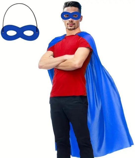 Fujmhyk Superhelden-Umhang mit Augenmaske, Halloween-Kostüm-Set, Blau, 2-teiliges Set - Bild 1