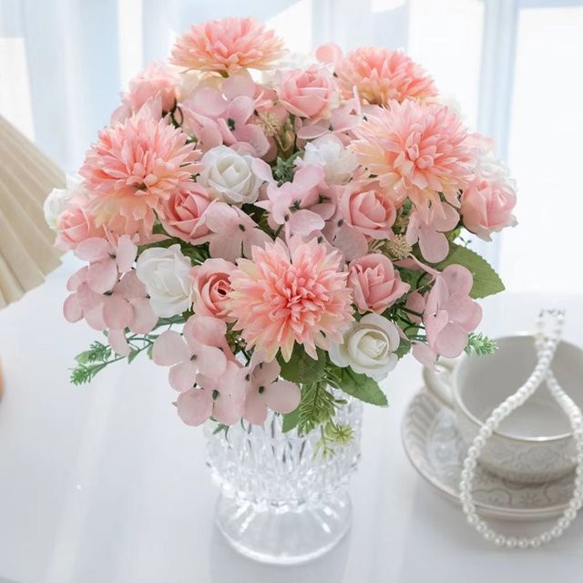 ZQCY Künstliche Seidenrose in Pink für Tischdekoration, Hochzeiten und Garten-Deko - Bild 1