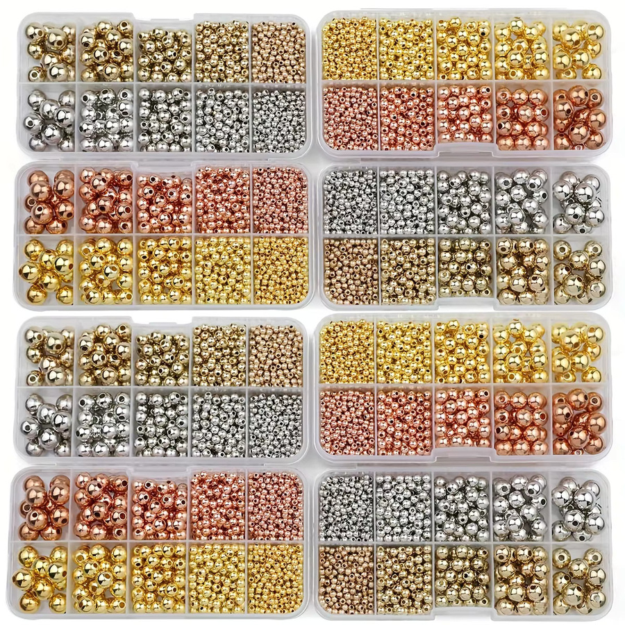 JHNBY Spacer Runde Lose Perlen DIY Set, Gold Silber Farbe - Bild 2
