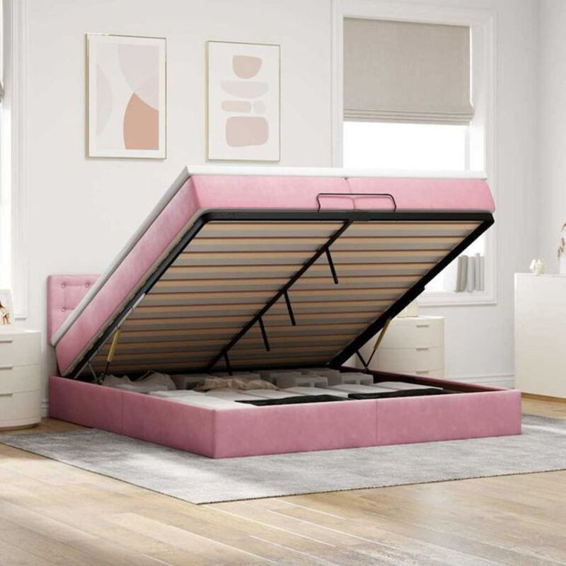 Vidaxl Ottoman Polsterbett mit Matratzen und LED in Rosa aus Samt, B/T: 200 x 200 cm - Bild 1