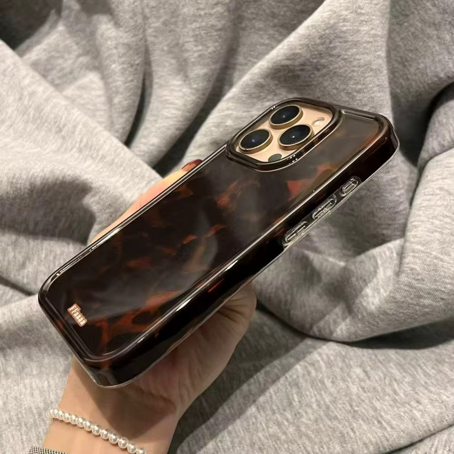 Huitong Kraft Handyhülle im koreanischen Retro-Stil mit Leopardenmuster für Apple iPhone 15 und iPhone 16 Pro Max in Braun - Bild 2