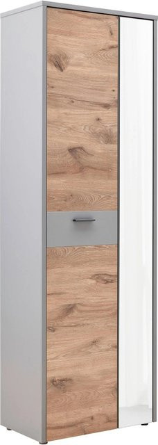 Mömax Garderobenschrank Dynamic in Grau und Eiche mit Scharniertüren und Regalböden, Höhe: 197 cm, Breite: 65 cm, Tiefe: 37 cm - Bild 1
