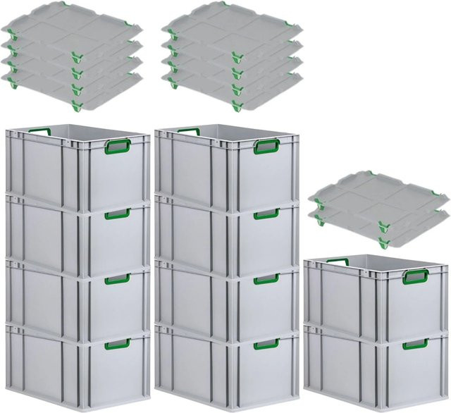 PROREGAL Spar Set 10x Eurobox Nextgen Color mit Auflagedeckel und Schiebeschnappverschlüssen in Grün, H x B x T: 32 x 40 x 60 cm - Bild 1
