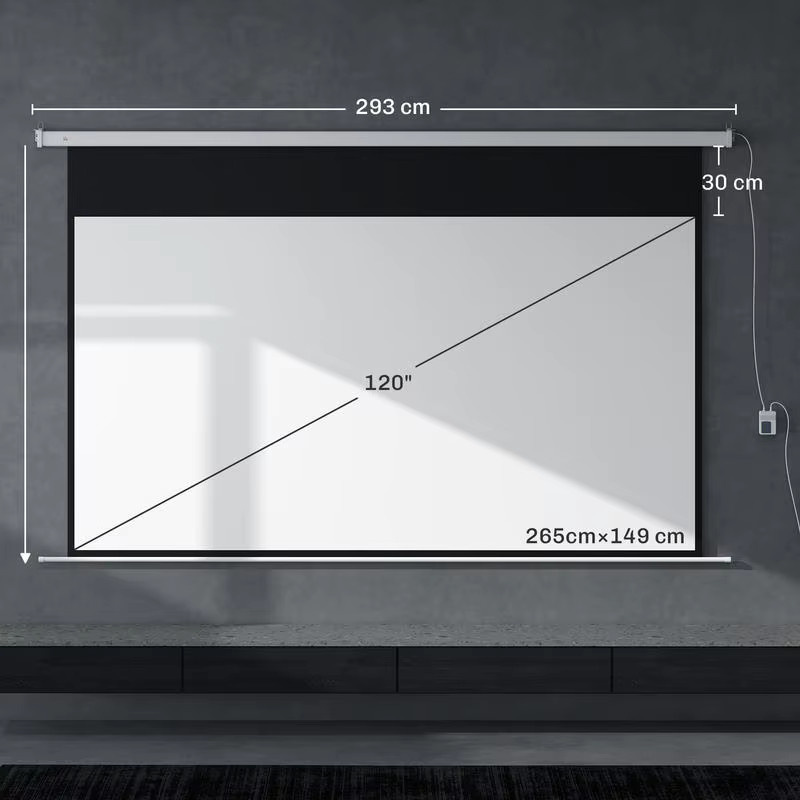 Ausziehbare Projektionsleinwand 120 Zoll in Weiß, Format 16:9, B: 293 cm, H: 193 cm - Bild 2