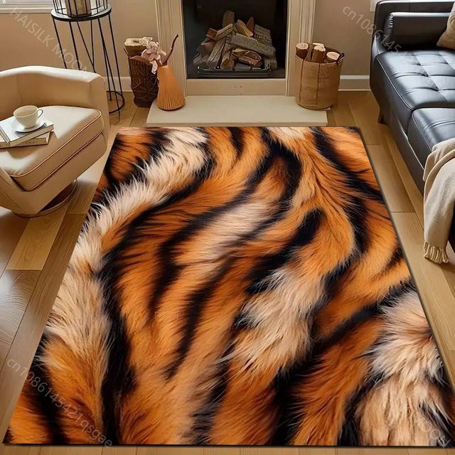 UQIDEHOME Teppich mit Tigerfell-Texturdruck in Multicolour, moderner Kunstfell-Bereichsteppich aus Polyester für Wohnzimmer und Schlafzimmer, B x T: 70 x 100 cm - Bild 1