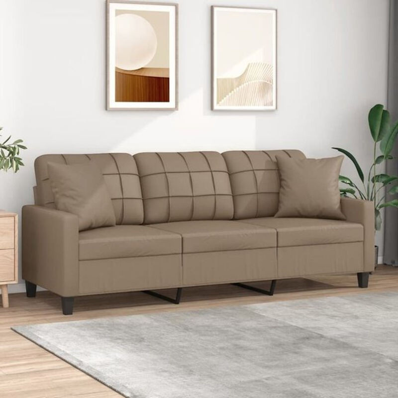 Modernes 3-Sitzer-Sofa von vidaxl in Braun mit Zierkissen aus Kunstleder, Breite: 180 cm - Bild 1