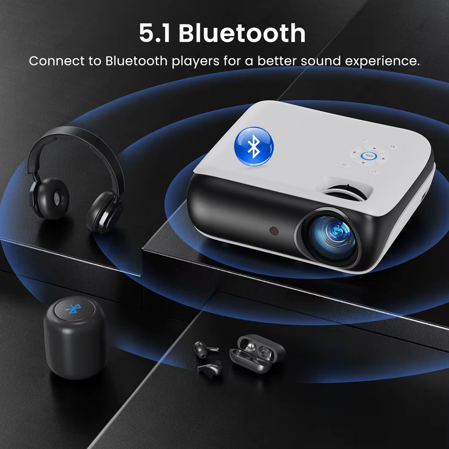 HAPPRUN Native 1080P Bluetooth-Projektor in Weiß mit Full-HD-Auflösung, integriertem Lautsprecher sowie HDMI und USB-Anschluss - Bild 2