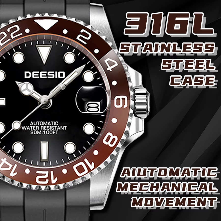 Deesio Armbanduhr Automatik, Edelstahl, 41 mm, Herren, Schwarz, Silber - Bild 3