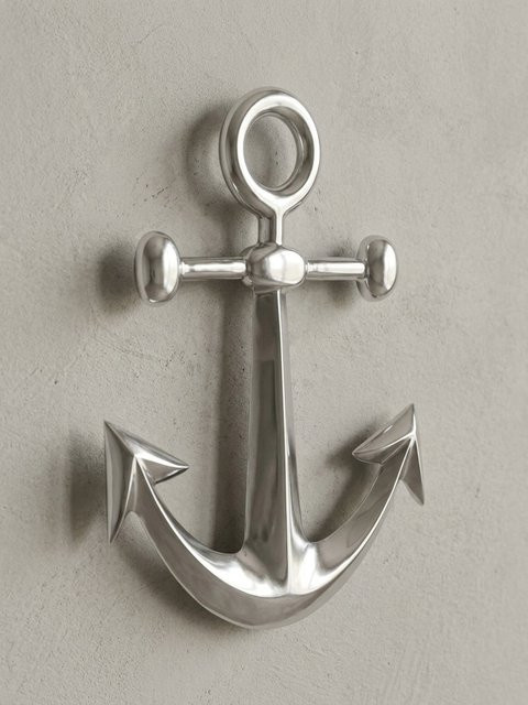 KADIMA DESIGN Wanddeko Anker aus Aluminium in Silberfarben poliert, Höhe: 62,5 cm, maritimer Stil - Bild 1