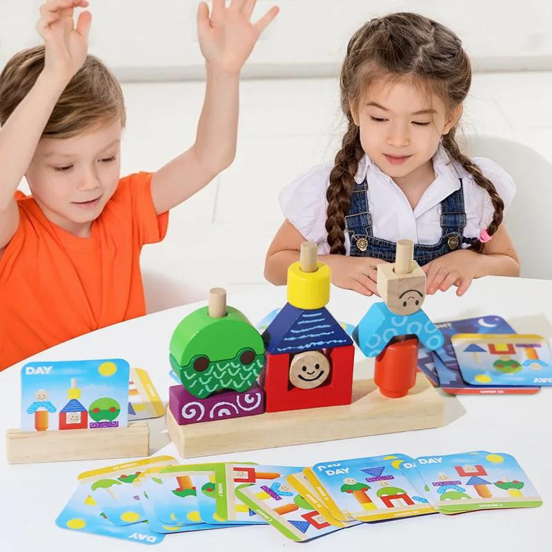 Yiran bag Holzklötze Stapelform Zuordnungsspiel Tag/Nacht hölzern 3-6 Jahre - Bild 2