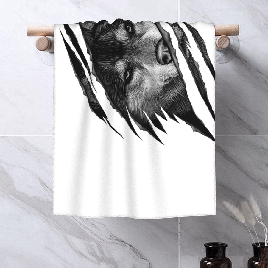 Atmungsaktives Baumwollhandtuch mit Wolf RAR Design in Weiß, B: 40 cm, H: 60 cm - Bild 2