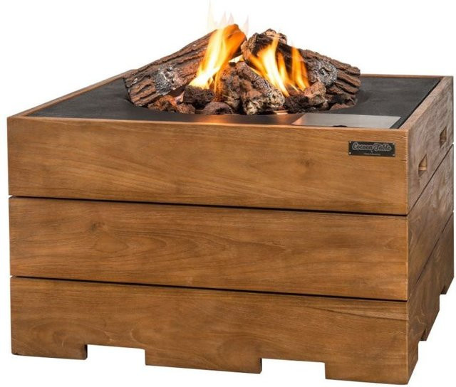 Mania-Happy Cocooning Feuertisch in Grau mit Teakholz und Verbundstoff, B/H/T: 76 x 76 x 46 cm - Bild 1