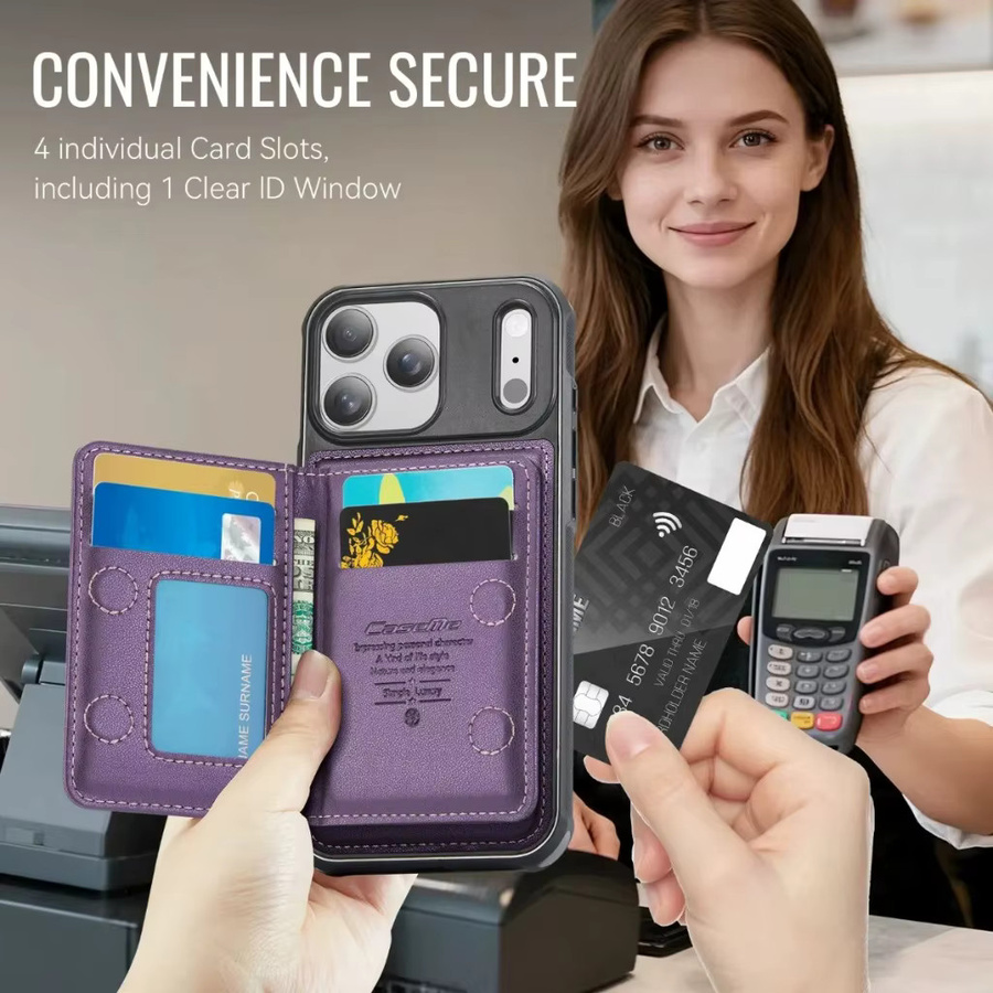 SZMUGUA Magnetische Leder-Brieftaschenhülle im Business-Style für iPhone mit Kartenfächern in Braun oder Lila - Bild 4