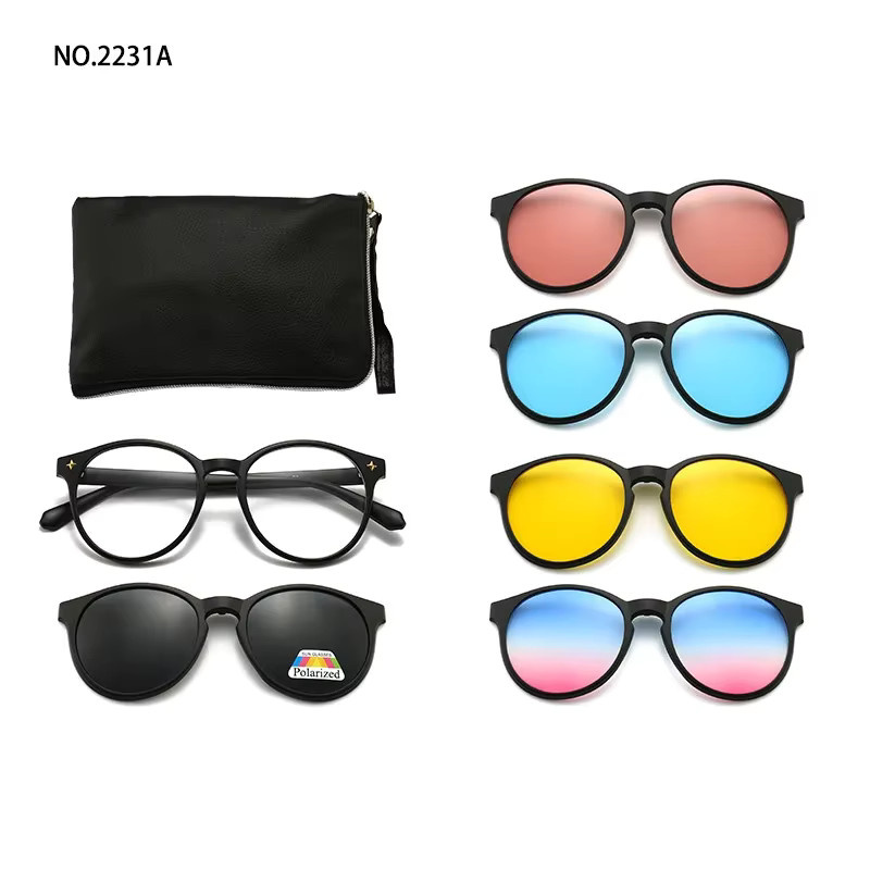 NINJONA Sonnenbrille, 2-in-1, polarisiert, oval, Vollrand, Kunststoff, Unisex, schwarz - Bild 3