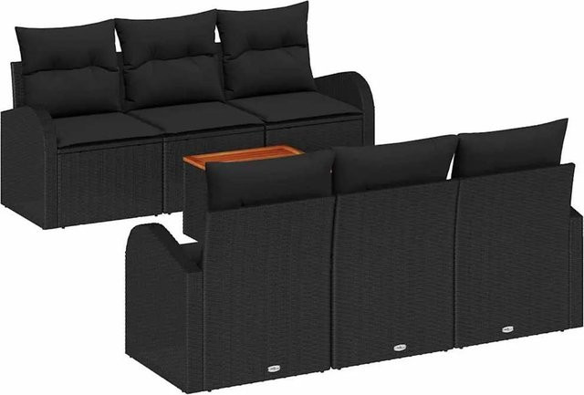 vidaXL Garten-Sofa-Set 7-teilig Schwarz mit PE-Rattan, Akazienholz und Stauraumfunktion - Bild 1