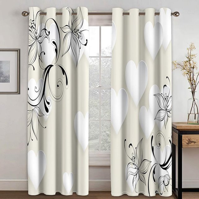 3D-Vorhangset mit Musiksymbolen und Blumenmuster, 2 Paneele, Lila Grün Gold Weiß, B: 100 cm, H: 240 cm - Bild 1