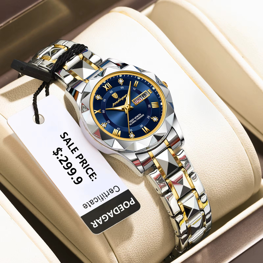 POEDAGAR Armbanduhr Edelstahl, Quarz, Damen, Wochentag, Datum - Bild 2