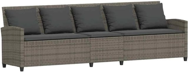 vidaXL Gartensofa 5-Sitzer Grau mit Kissen aus Poly Rattan und Metallgestell B/T/H: 280 x 87,5 x 68,5 cm - Bild 1