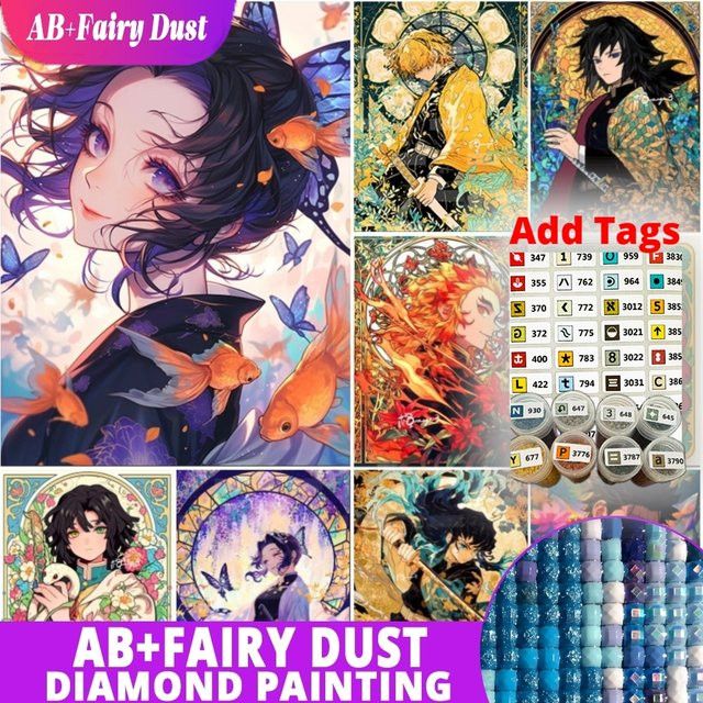 Fairy Dust AB DIY Vollmosaik Bild Kimetsu no Yaiba Dämonentöter mit DMC-Aufklebern Multicolor - Bild 1