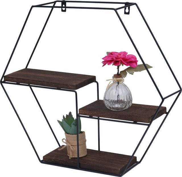 MCW Wandregal K76 im Industrial-Look aus Massiv-Holz und Metall, Farbe: Braun, B/H/T: 43 x 49 x 11 cm - Bild 1