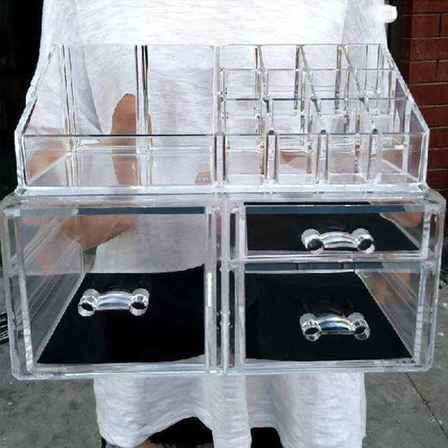 Transparentes Acryl Kosmetik Display Stand mit Schubladen zur Aufbewahrung von Lippenstift und Hautpflege, B/T/H: 13,5 x 10,5 x 13,5 cm - Bild 1