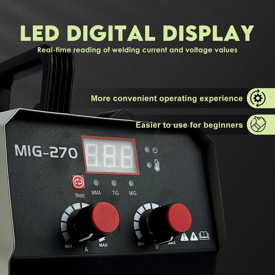 Podofo TIG 3-in-1 MIG270 Inverter-Schweißgerät, gasloses Multi-Prozess MMA MIG TIG Schweißgerät mit LED-Anzeige in Grau - Bild 3