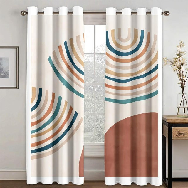 2er-Set halbtransparente Fenstervorhänge mit abstraktem geometrischem Design in Multicolour, moderner Bohème-Stil für Wohnzimmer, Schlafzimmer und Küche, Breite: 50 cm, Höhe: 160 cm - Bild 1