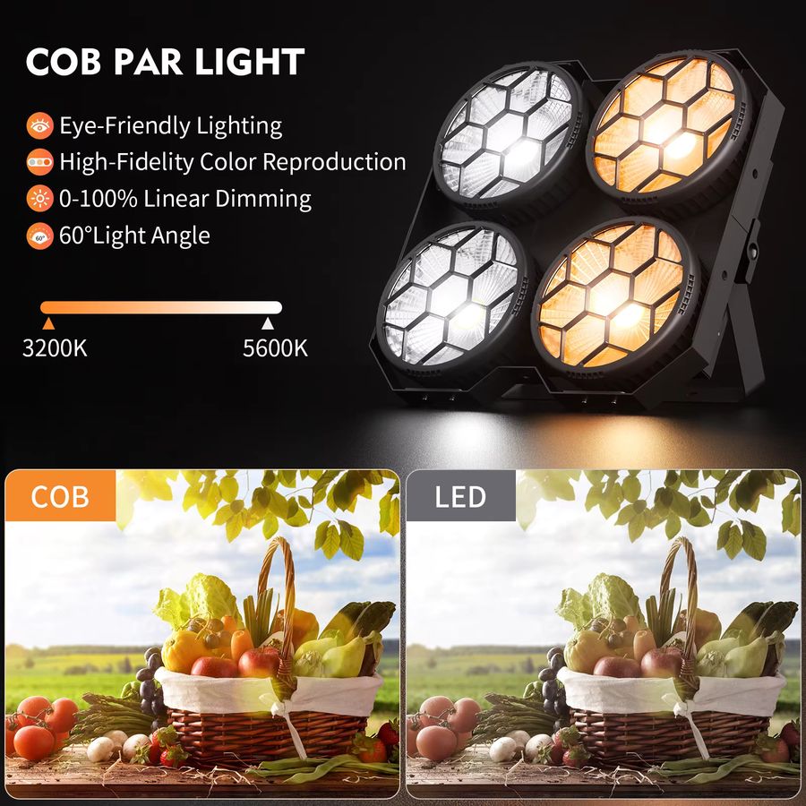 DayFlicker 2in1 COB LED Bühnenlicht mit 4 Augen und 4x100W DMX512 Blinder für DJ, Disco und Party - Bild 4