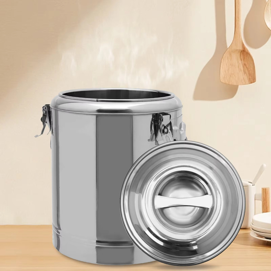 Bymaocar Isolierter Thermobehälter aus Edelstahl für Frühstück und Suppe, Silber, Volumen: 20 l - Bild 3