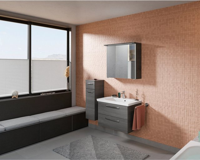Pelipal Badmöbelset Trentino in Graphit mit Waschtischunterschrank und 3D-Spiegelschrank 110 cm - Bild 1