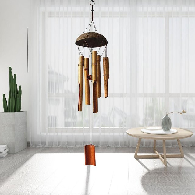 Bambus Windspiel mit Kokosnussschale für Garten und Hof in Natural Bamboo und Braun - Bild 1