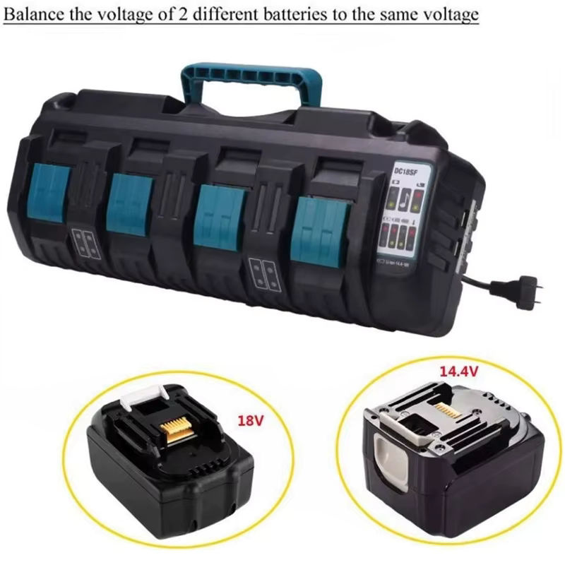 Makita 4-Port Akkuladegerät für LXT Lithium-Ionen 14,4V-18V mit Dual-USB-Anschluss Schwarz - Bild 4
