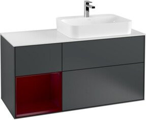 V&B Waschtischunterschrank Finion in Mattblau mit Regalfach links und LED-Beleuchtung, Breite: 120 cm - Bild 1