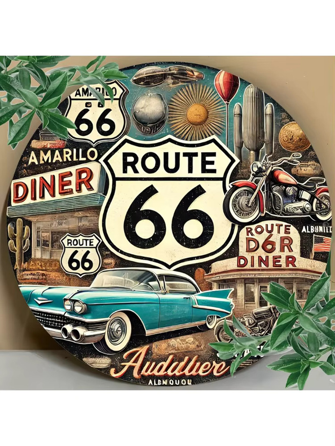 HELLOYOUNG Route66 Vintage-Metallschild, Rundes Retro-Wandkunst-Dekor in Multicolour, B/H: 20,3 x 20,3 cm - Bild 5