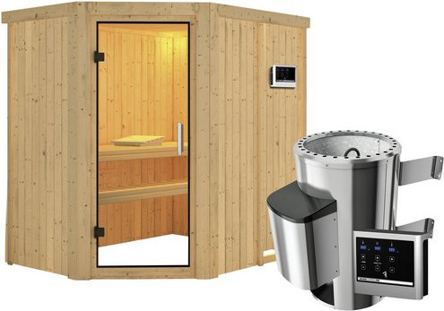 Karibu Sauna Wenden für 3 Personen mit 3,6 kW Saunaofen und externer Steuerung, beige, B/T/H: 196 x 198 x 151 cm - Bild 1