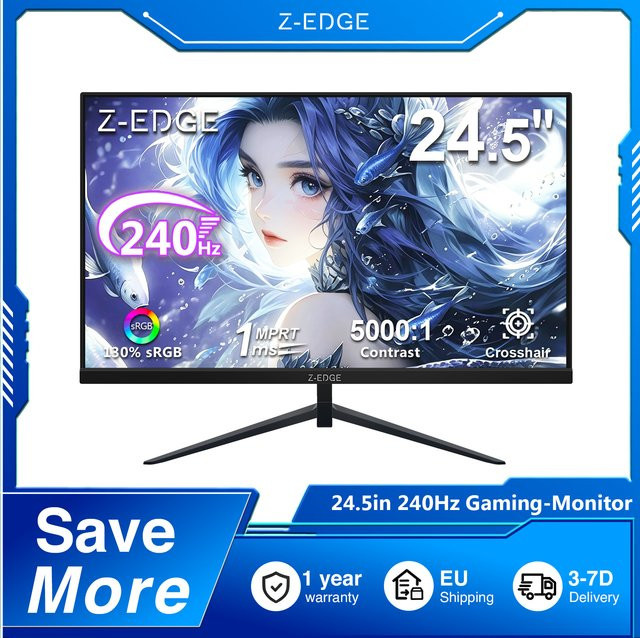 Z-EDGE Gaming-Monitor 24,5 Zoll mit 240 Hz, Full HD, VA-Panel, Schwarz - Bild 1