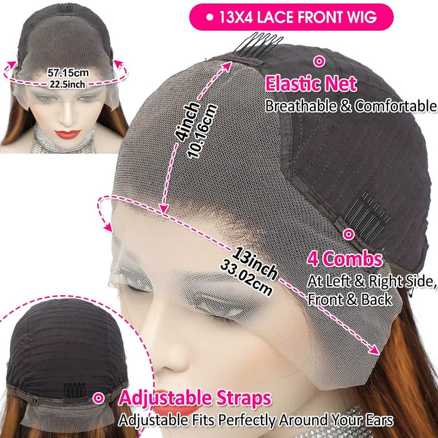 Lace Front Perücke aus Echthaar, 30 Zoll, Ombre 4/27, glatt, Honigblond, Damen - Bild 8
