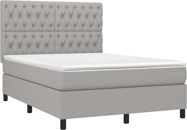 vidaXL Boxspringbett mit Matratze in Hellgrau, Hybridbett mit LED-Unterbettbeleuchtung und USB-Ladeport, B/T: 140 x 200 cm - Bild 1