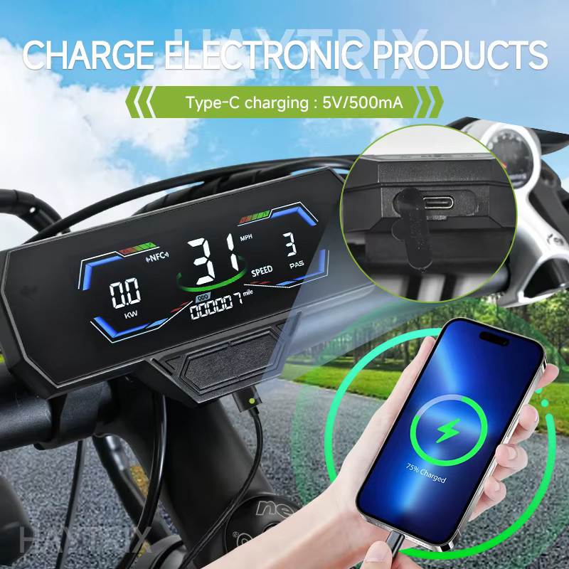 H3C Fahrradcomputer UART2 E-Bike Kilometerzähler, wasserdicht, Schwarz - Bild 5